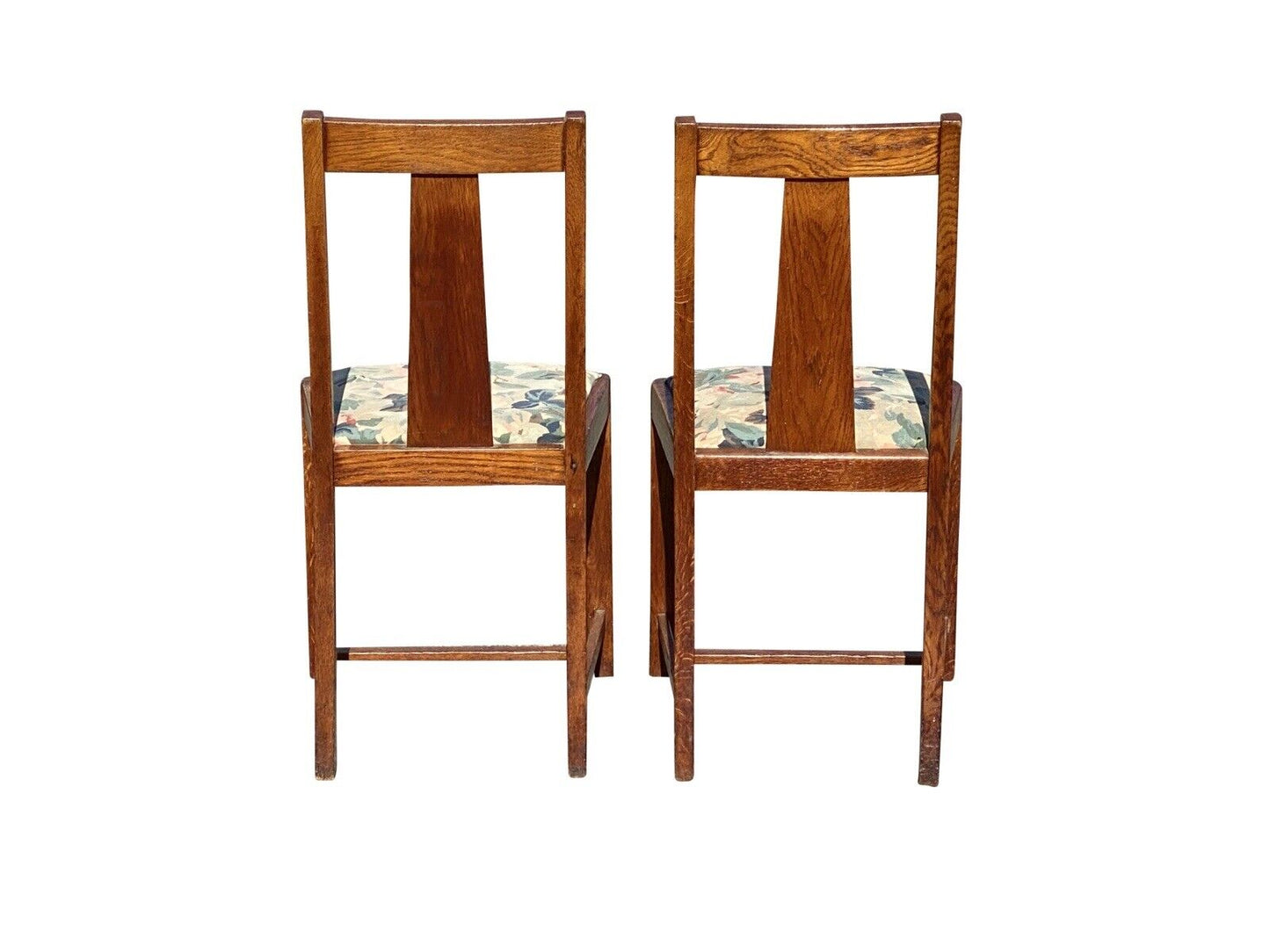 Set of 8 Antique Arts & Crafts Oak Dining Chairs with Tapered Splats