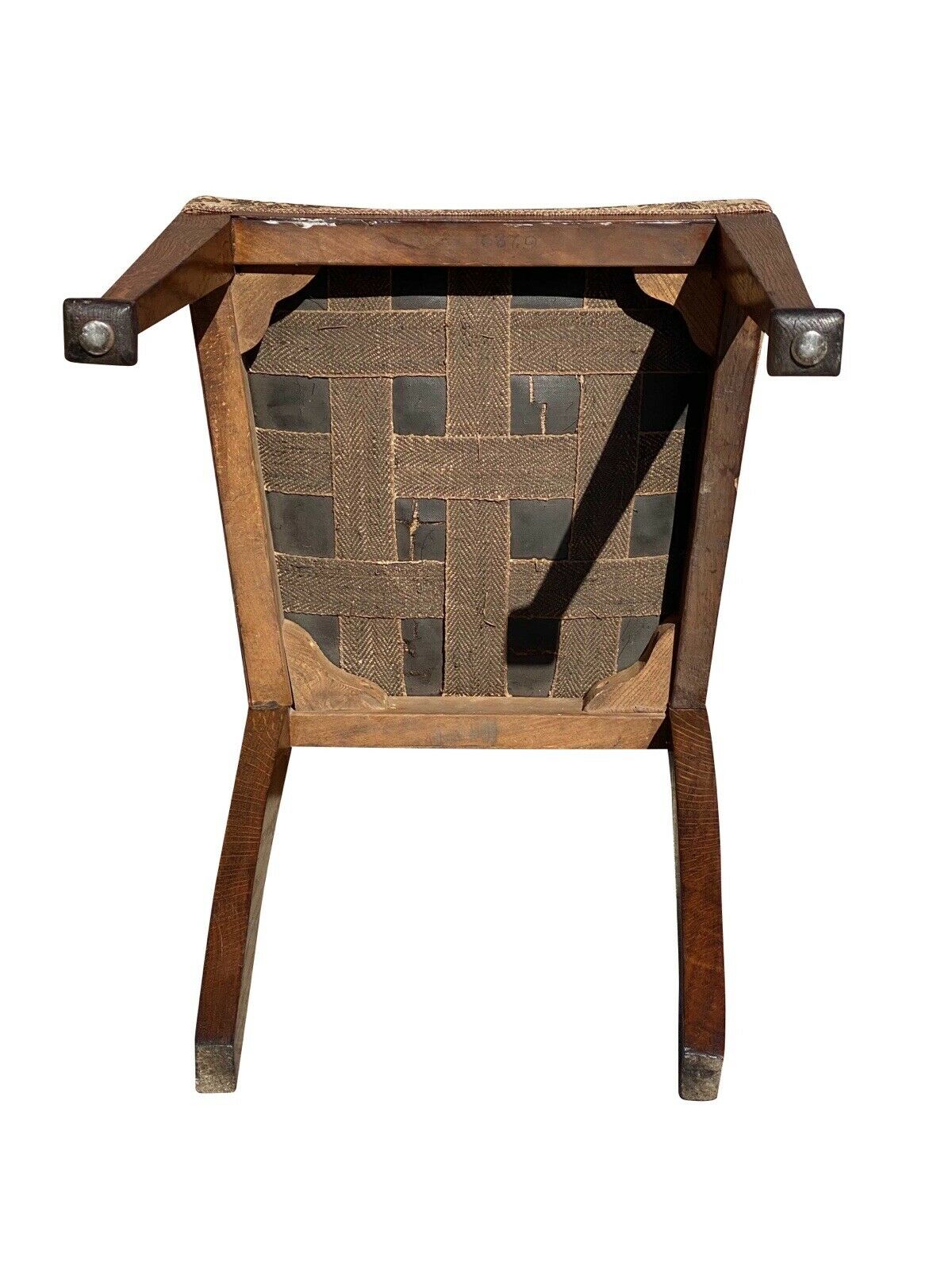 20TH C ANTIQUE ARTS & CRAFTS / ART NOUVEAU TIGER OAK SIDECHAIR W/ METAL INLAY
