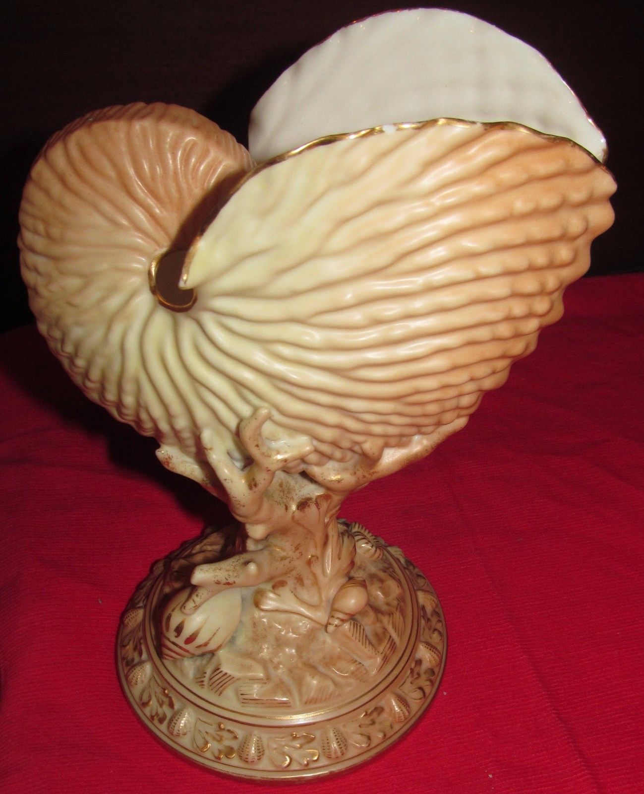 PAIR OF ANTIQUE ROYAL WORCESTER NAUTILUS SHELL FORMED VASES