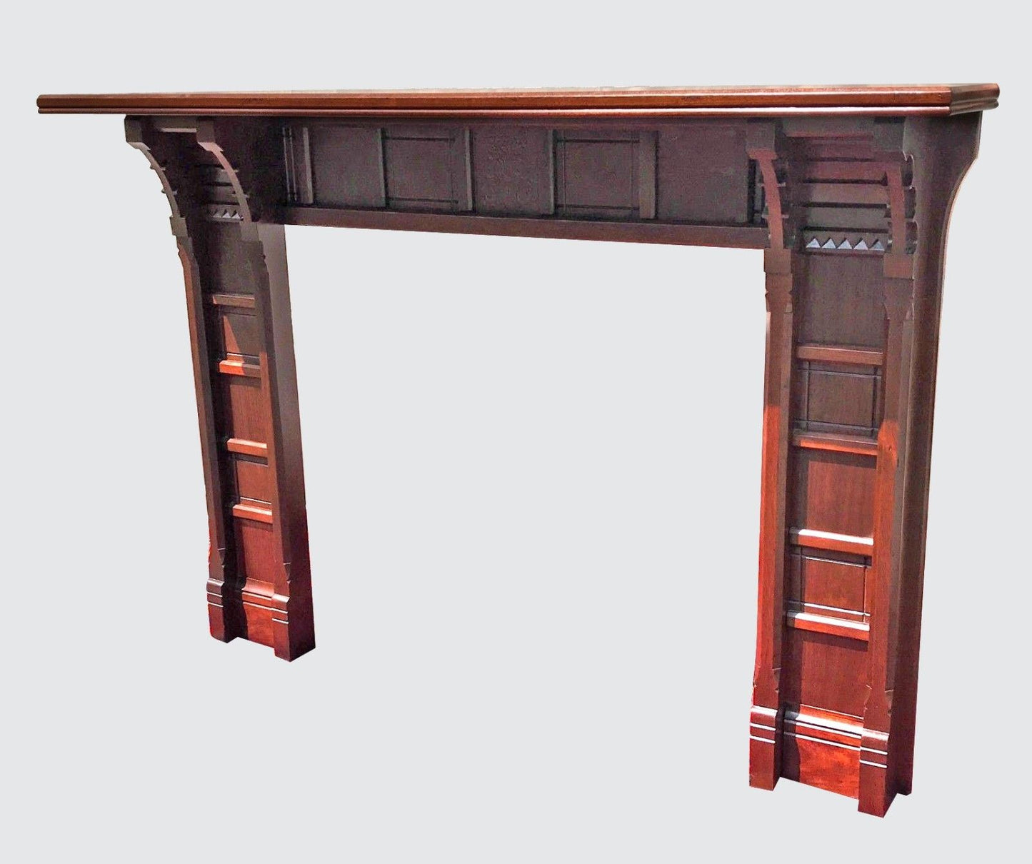 EXCELLENT VICTORIAN BLACK WALNUT MANTLE - FINELY PANELED WITH FRIEZE CARVING