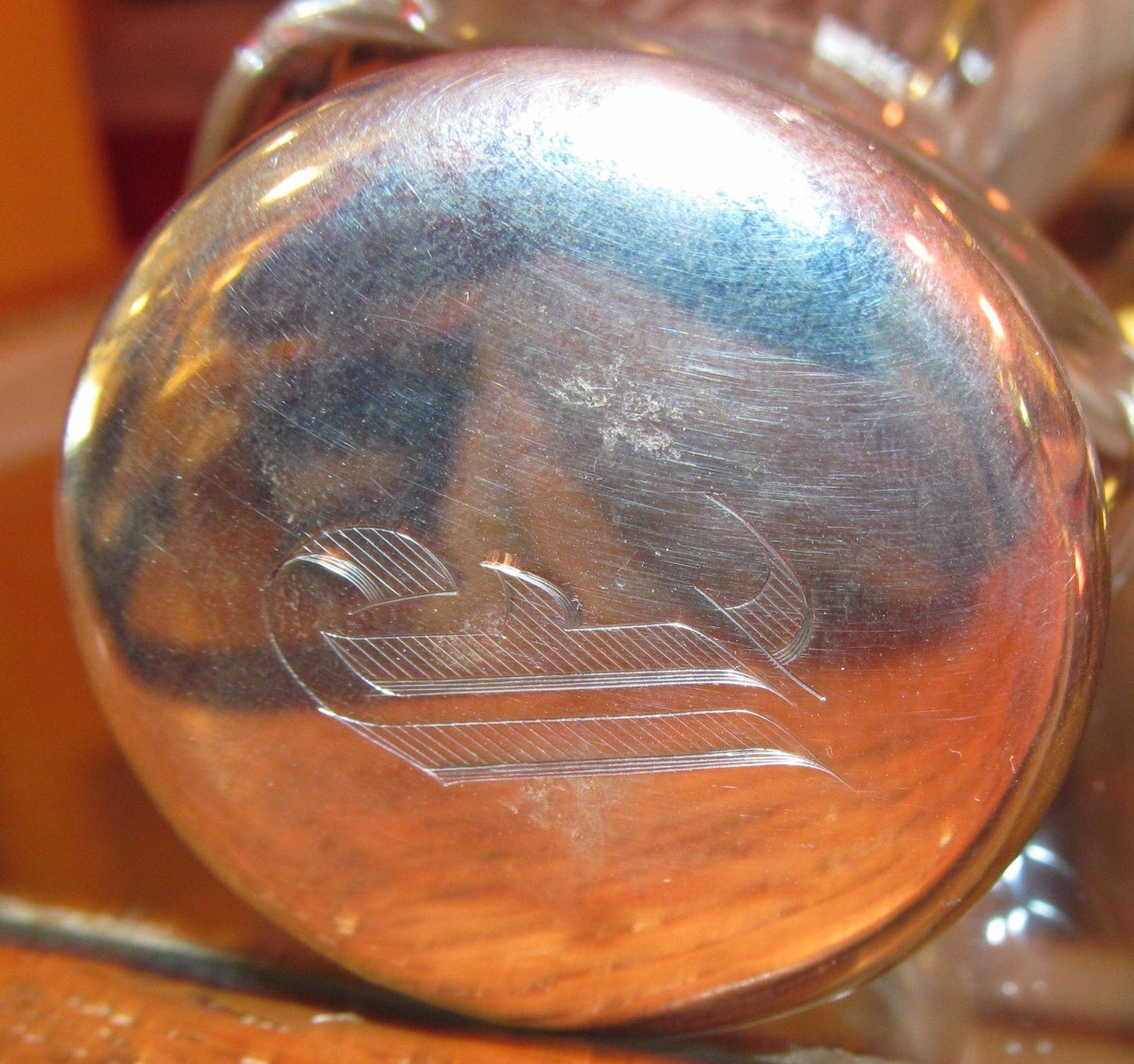 STERLING SILVER TOPPED ETCHED OIL & VINEGAR CRUET