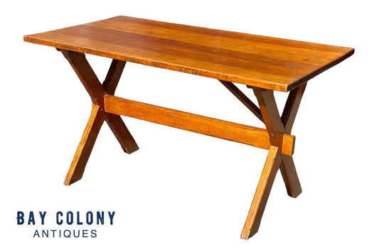 Vintage Farmhouse Style Pine Sawbuck Table / Primitive Dining Table
