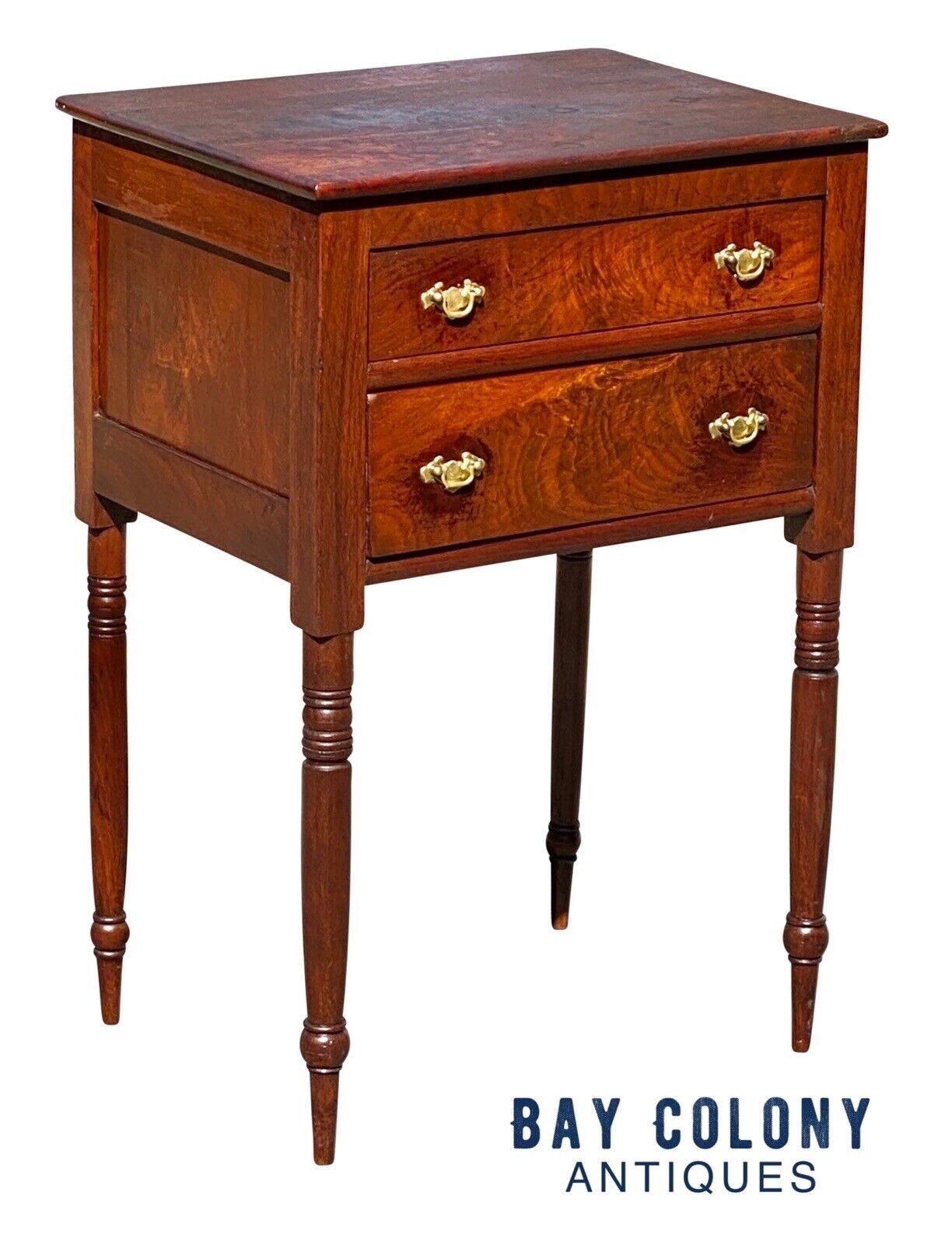 19th C Antique Sheraton Pennsylvania Walnut 2 Drawer Worktable / Nightstand