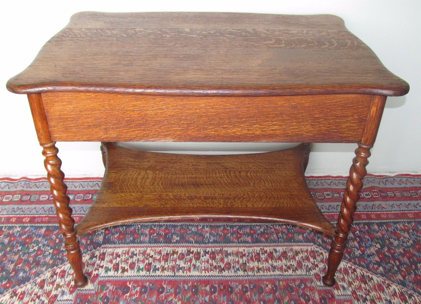 VICTORIAN SOLID TIGER OAK DESK WITH BARLEY TWIST LEGS