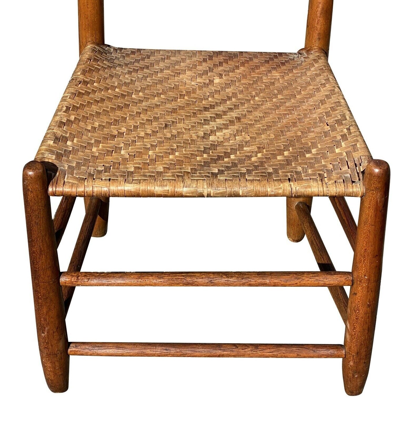 19TH C ANTIQUE NEW ENGLAND MAPLE SHAKER SIDE CHAIR W/ SPLINT SEAT