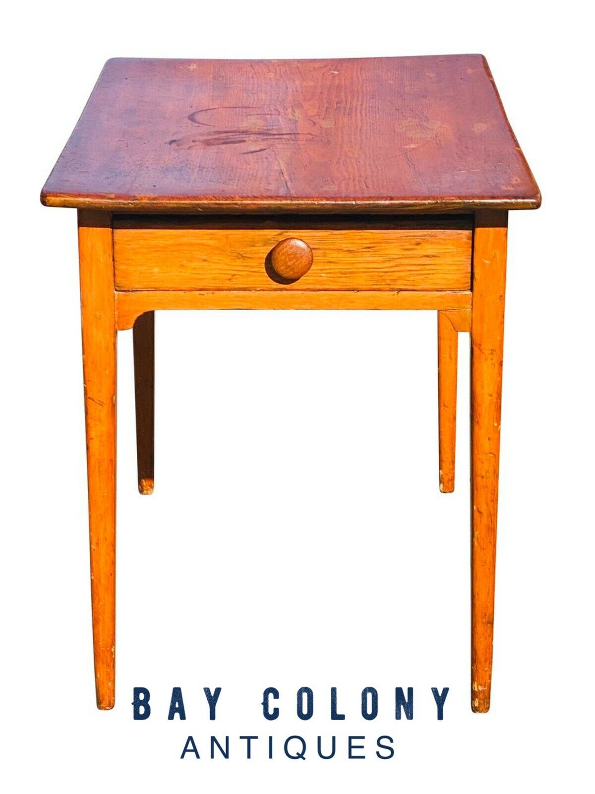 19TH C ANTIQUE COUNTRY PRIMITIVE PUMPKIN PINE 1 DRAWER TAVERN / TAP TABLE
