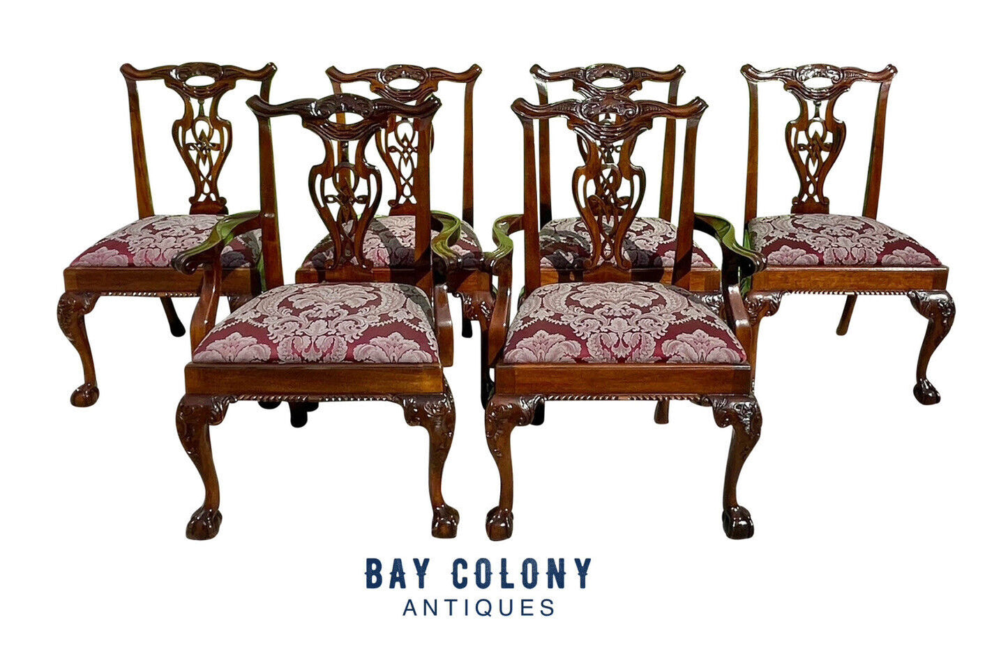 Set of Six Chippendale Philadelphia Style Mahogany Tasselback Dining Chairs