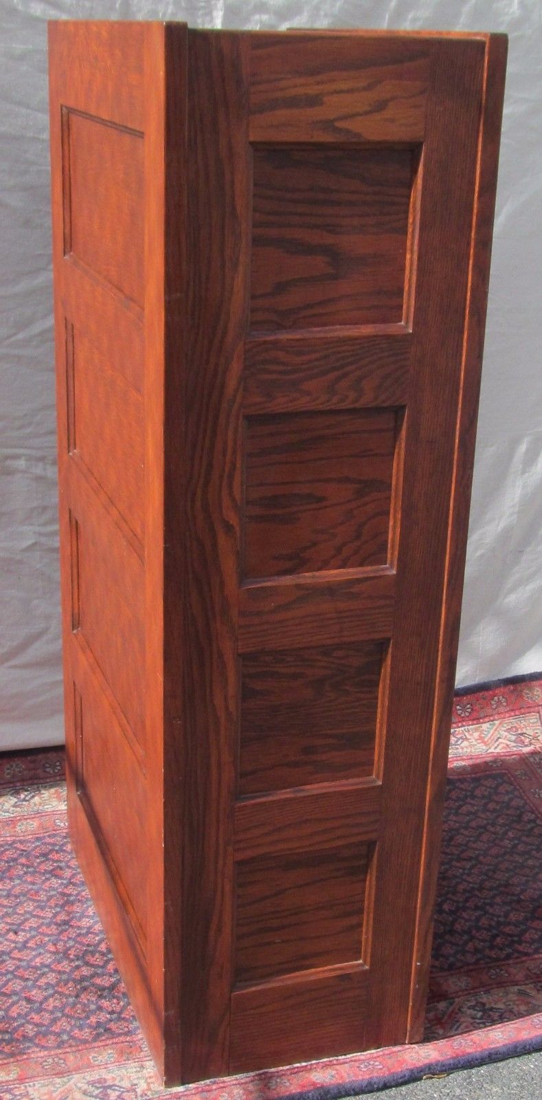 ANTIQUE ARTS & CRAFT OAK RAISED PANEL FILE CABINET WITH 4 OVER 3 DRAWER FORMAT