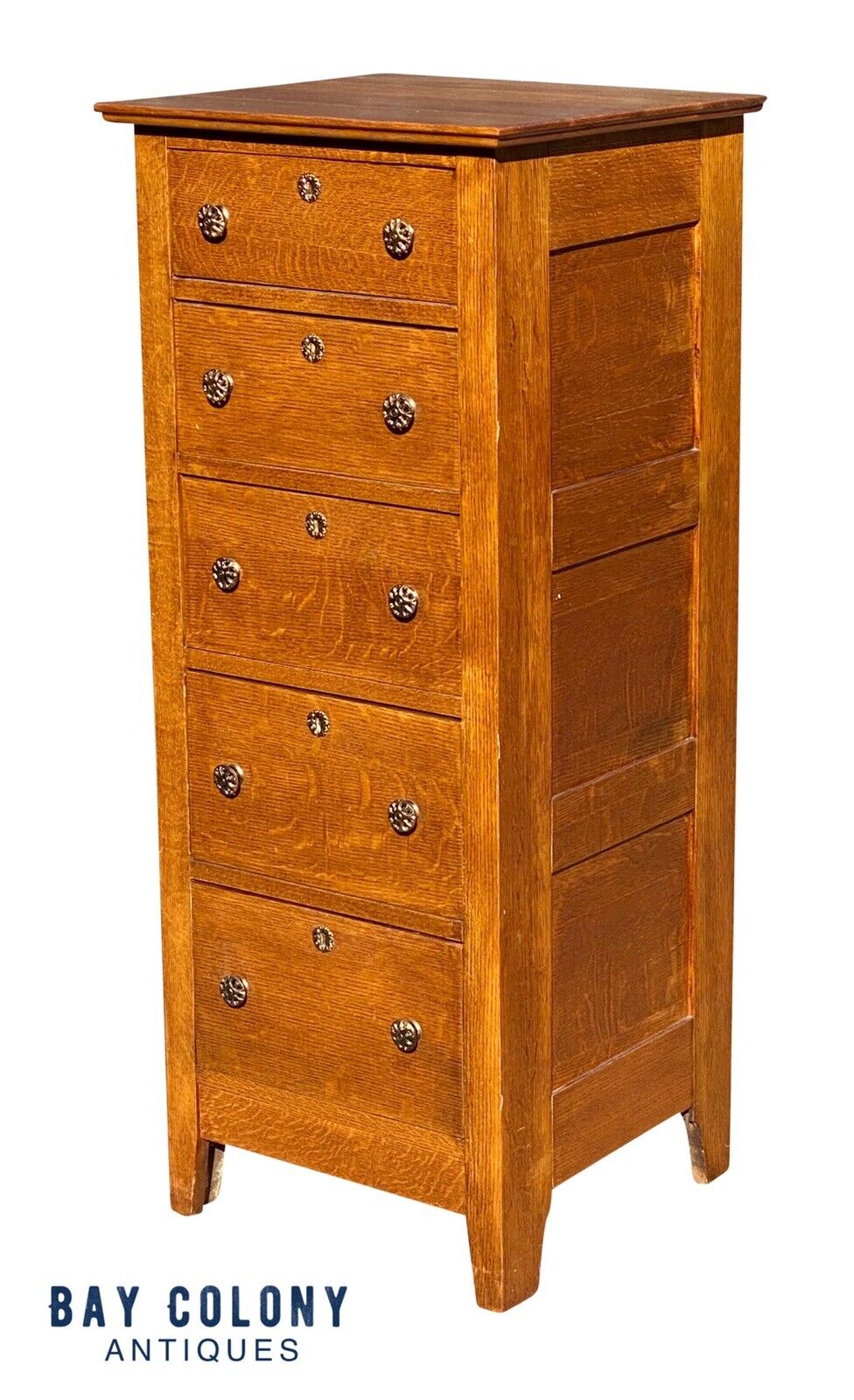 19th C Antique Victorian Tiger Oak 5 Drawer Lingerie Chest / Dresser