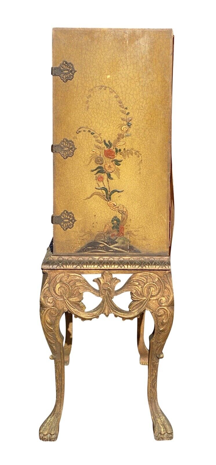 20th C Antique Chinoiserie Carved Liquor Cabinet / Cupboard