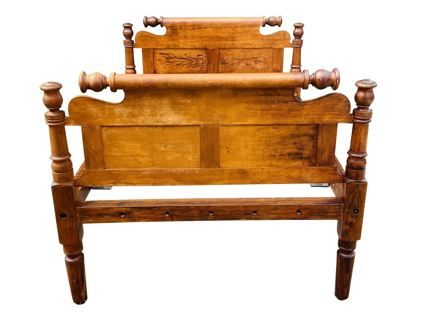 19TH C ANTIQUE FEDERAL PERIOD COUNTRY PRIMITIVE TIGER WOOD ROPE BED