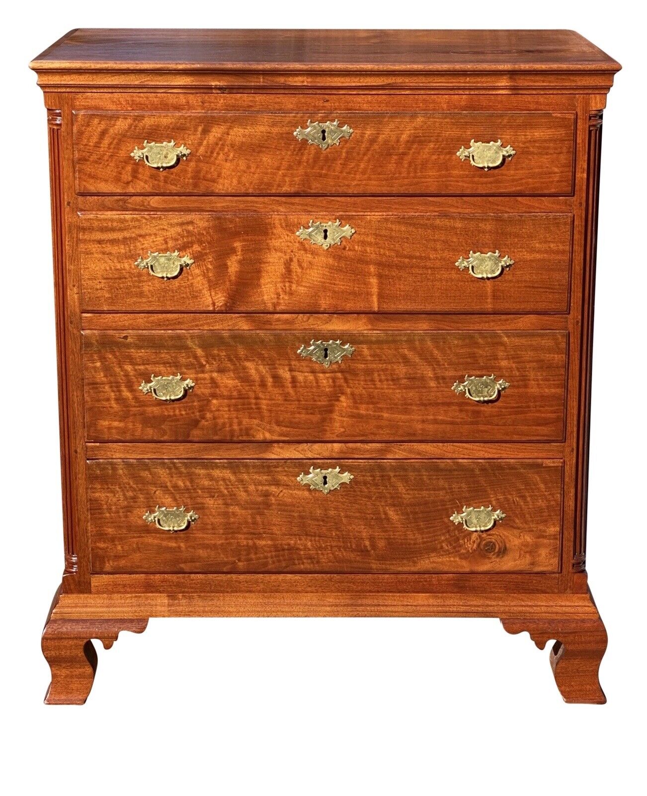 18th C Antique Chippendale Pennsylvania Cherry Bachelor Chest W/ Carved Columns