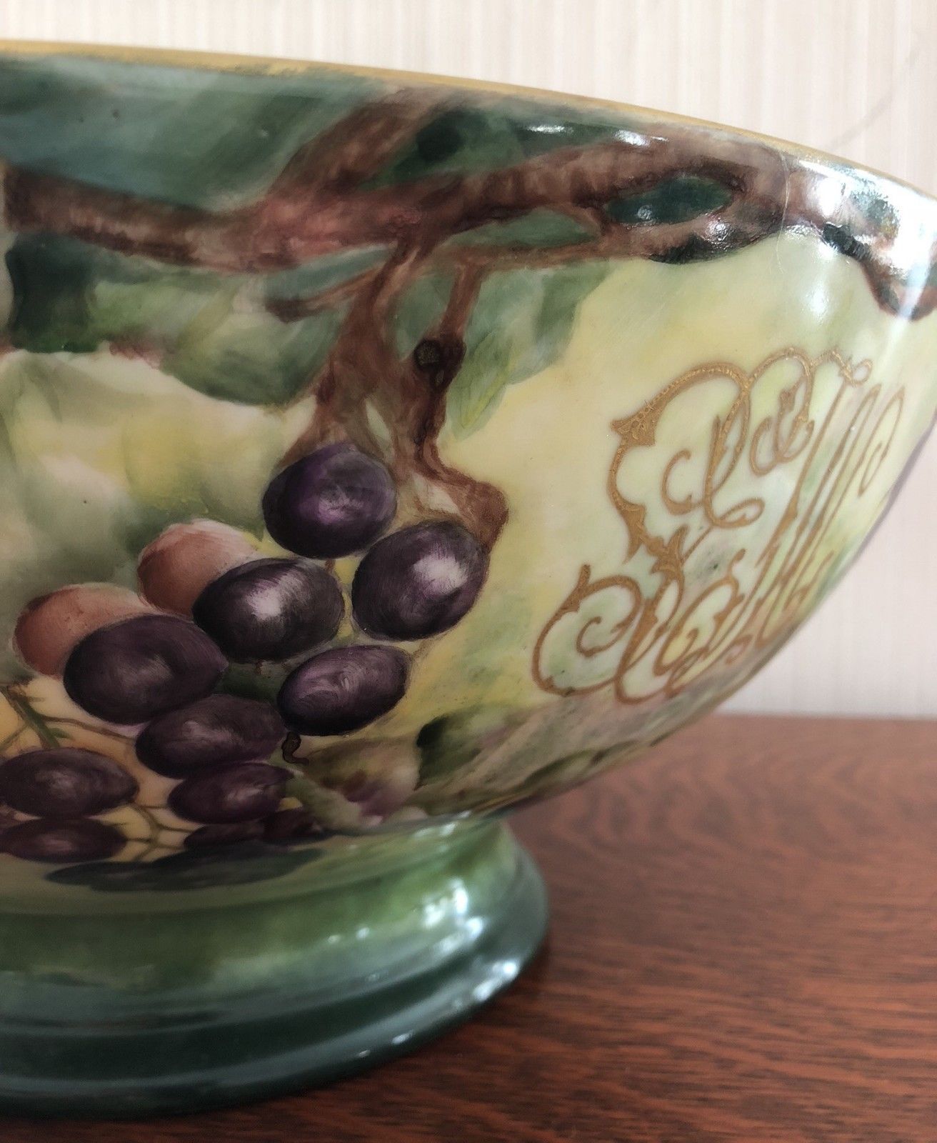T&V LIMOGES HAND PAINTED GRAPE PAINTED PUNCH BOWL