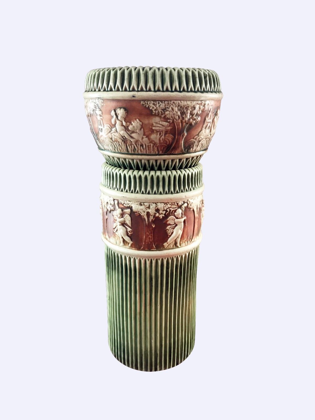 ARTS & CRAFTS ROSEVILLE DONATELLO PATTERN JARDINIERE ON STAND SET