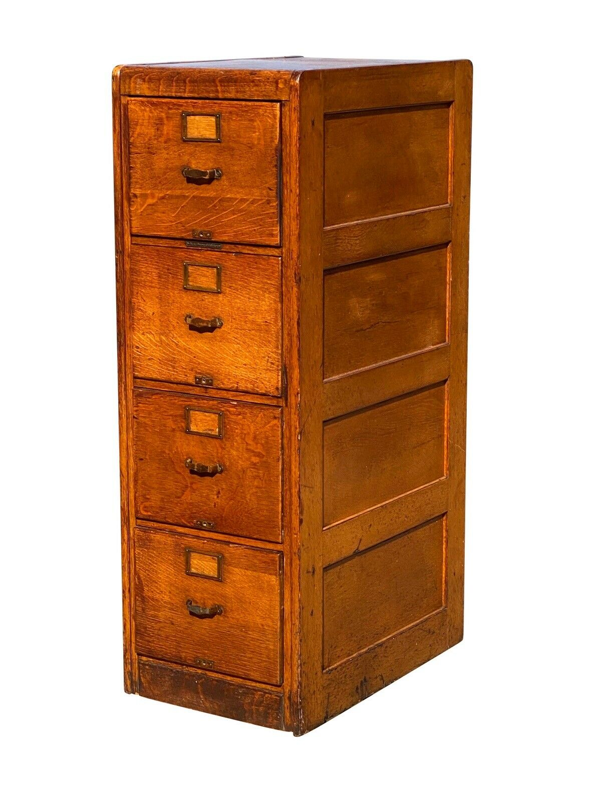 20TH C ANTIQUE LIBRARY BUREAU MAKERS ARTS & CRAFTS 4 DRAWER OAK FILE CABINET