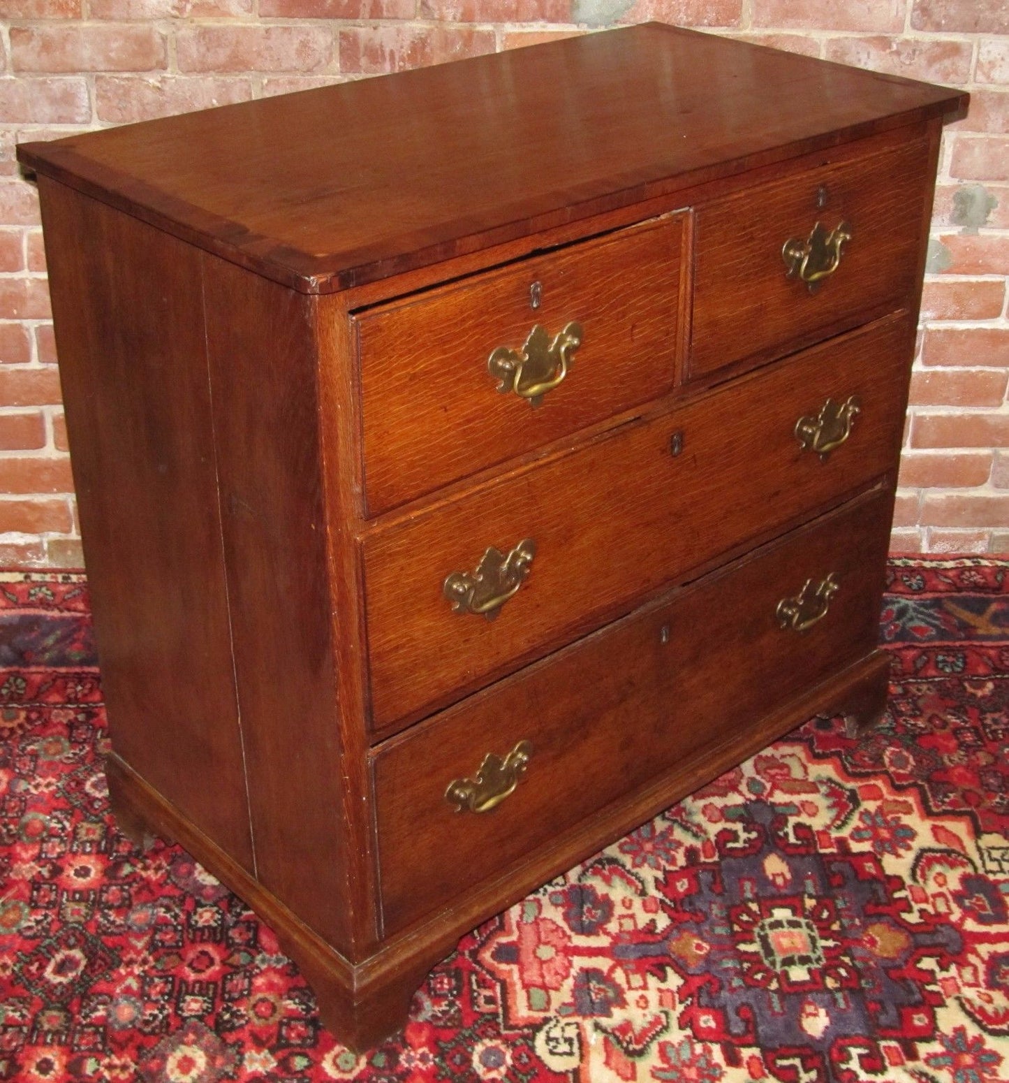GEORGE III ENGLISH YEW WOOD CROSS BAND INLAID BACHELORS CHEST ON BRACKET BASE