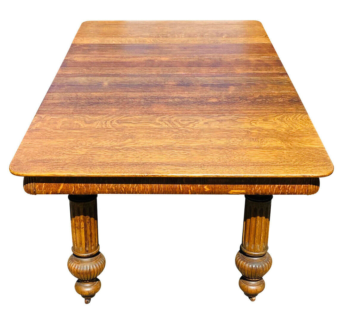 19TH C ANTIQUE VICTORIAN TIGER OAK DINING TABLE W/ CARVED LEGS ~ 48" X 94"