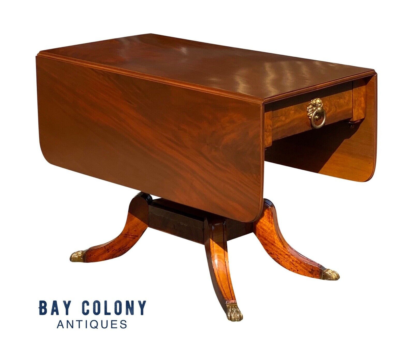Early 19th Century Federal Mahogany Dropleaf Table With Brass Floral Ring Pulls