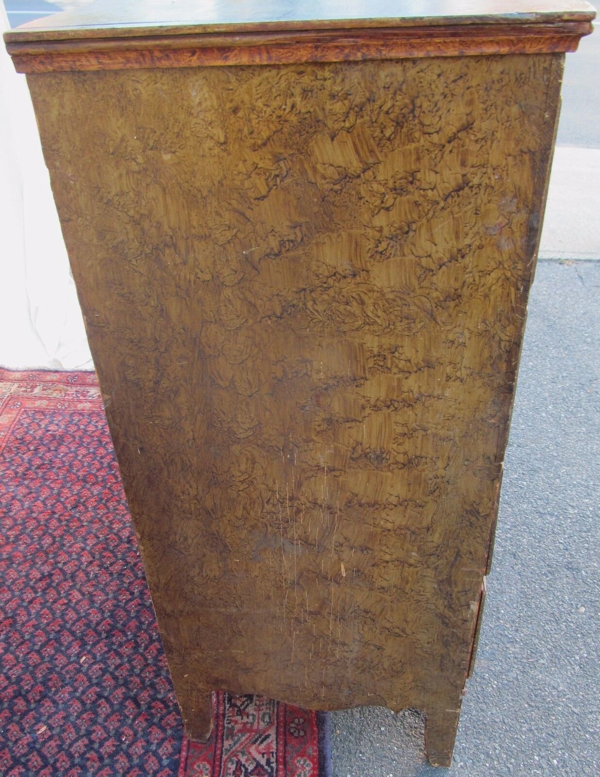 18TH C HEPPLEWHITE NEW ENGLAND SPONGE GRAIN PAINTED ANTIQUE BLANKET BOX / CHEST