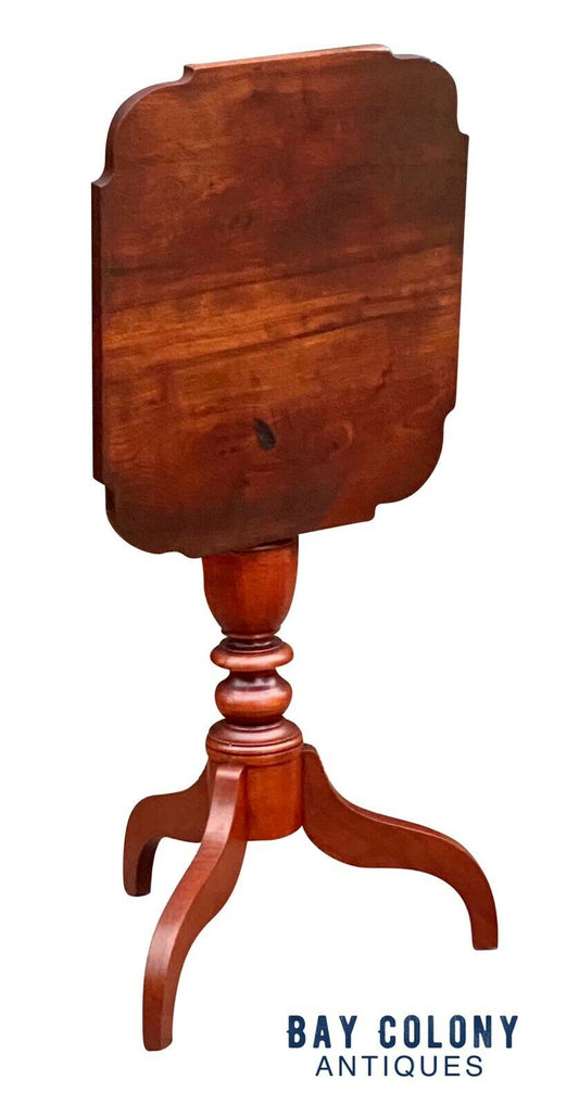 19th C Antique Federal Period Tilt Top Cherry Candle Stand / End Table