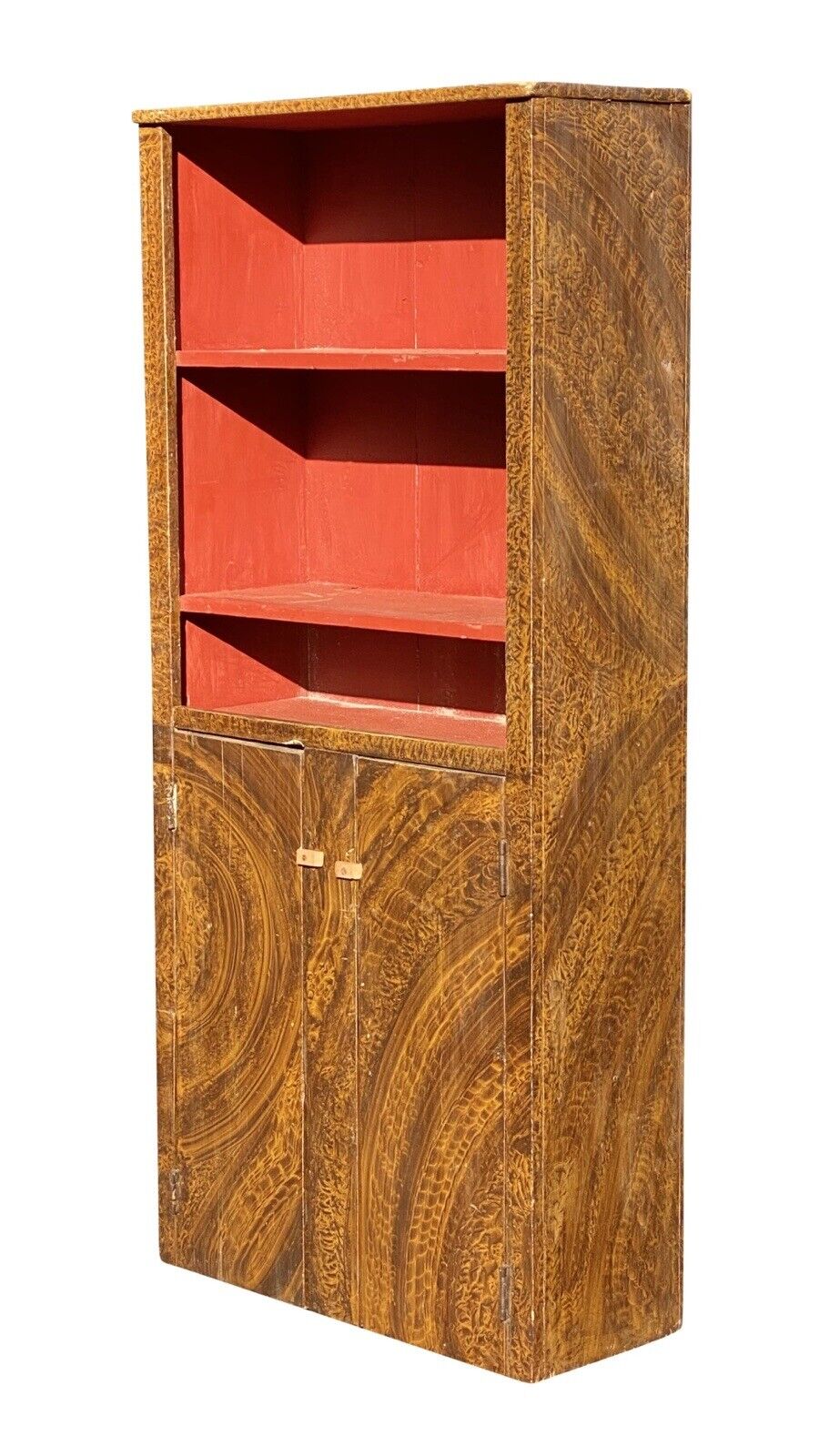 20th C Antique New England Primitive Sponge Painted Pine Cabinet / Cupboard