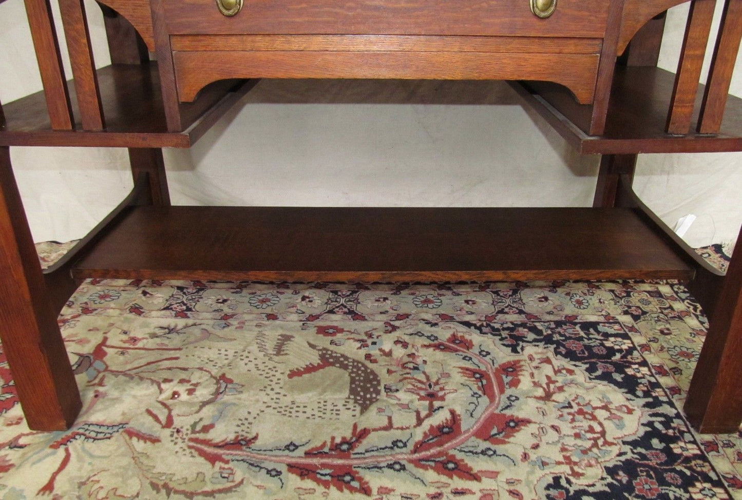 RARE SIZED 48" MISSION OAK CRAFTSMAN DESK W/ ARTS & CRAFTS BRASS PULLS-NICE COND
