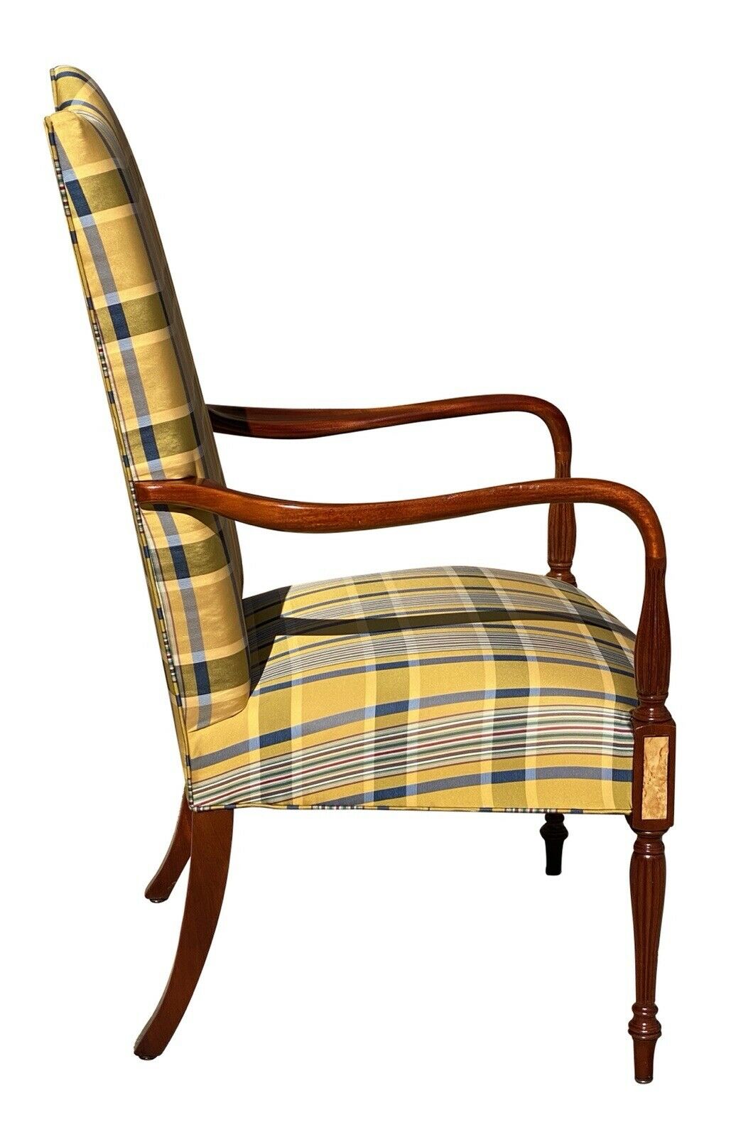 20th C Sheraton Antique Style Mahogany & Brids Eye Maple Lolling Chair