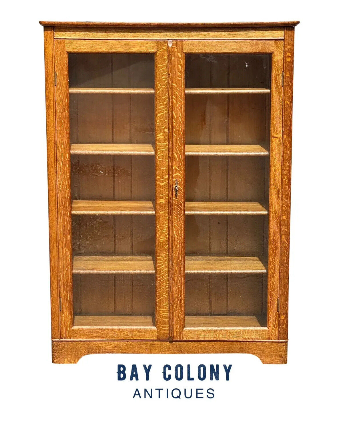 20th C Antique Tiger Oak Larkin Double Glass Door Bookcase / China Cabinet