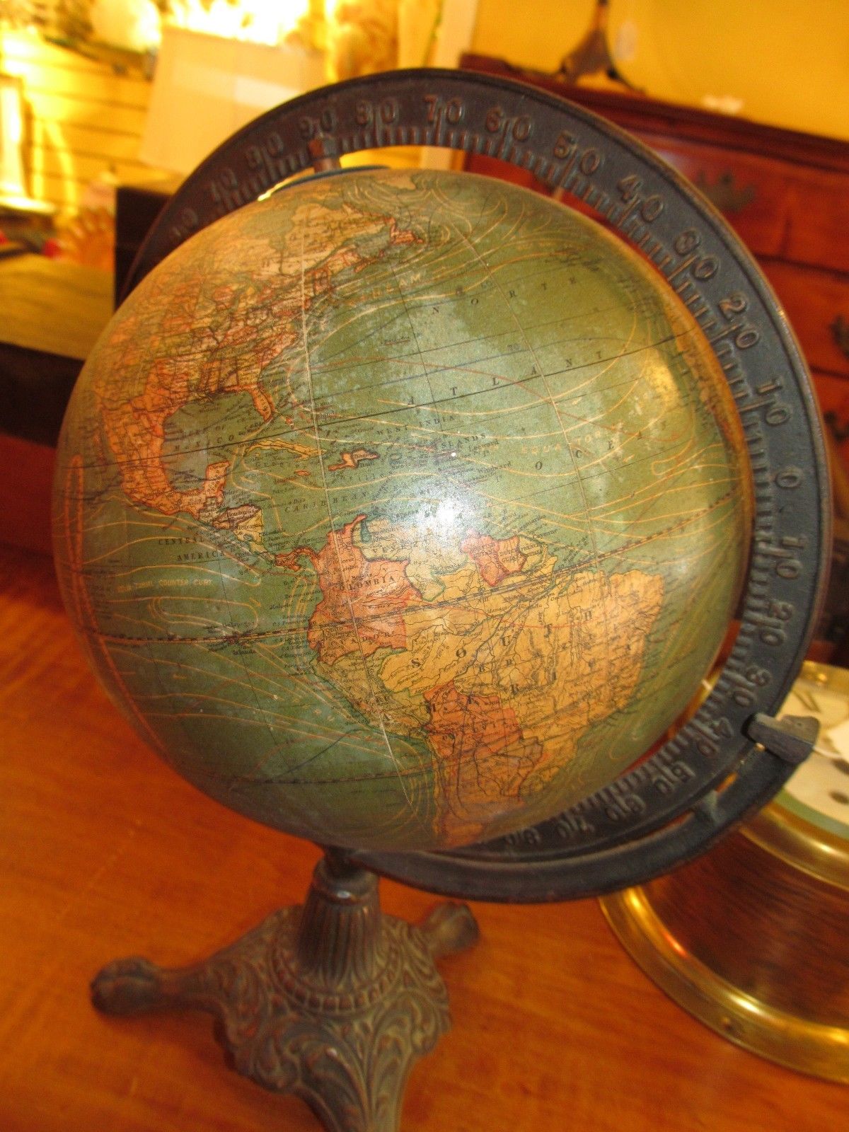 ANTIQUE W & AK JOHNSON 8" TERRESTRIAL GLOBE ON ORIGINAL STAND