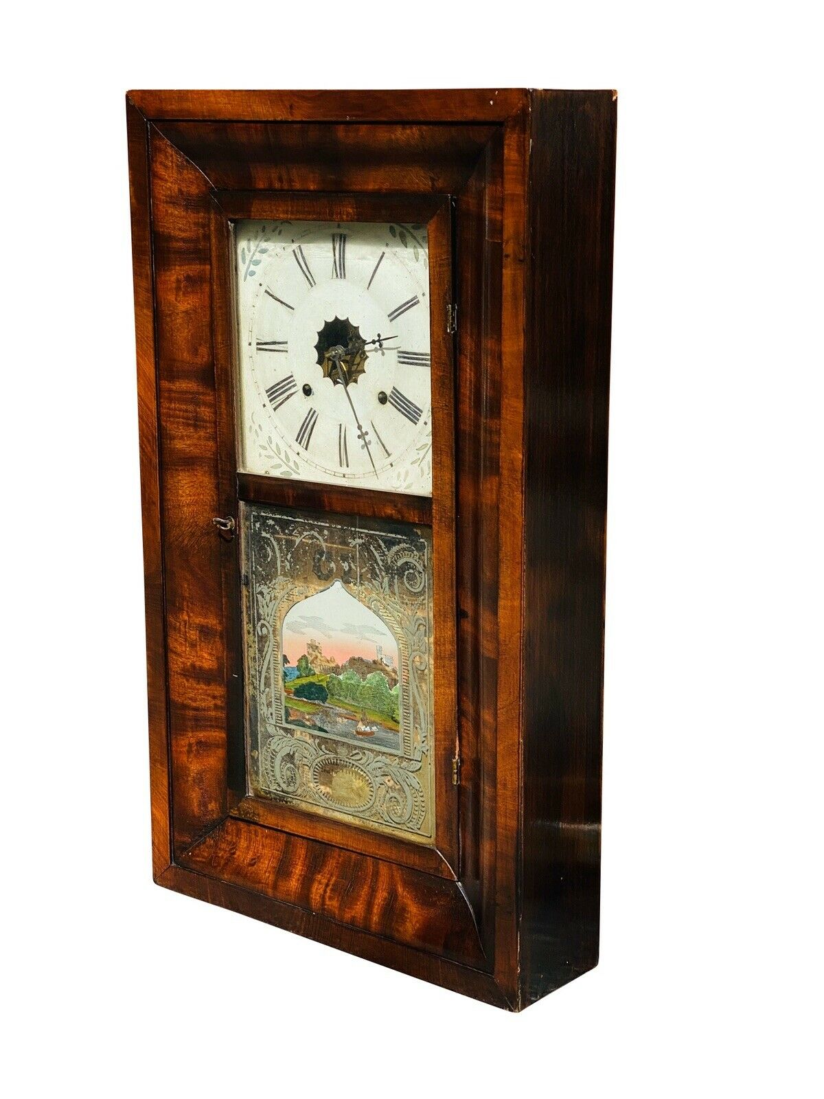 19TH C ANTIQUE EMPIRE MAHOGANY TERHUNE & EDWARDS MANTLE / SHELF CLOCK