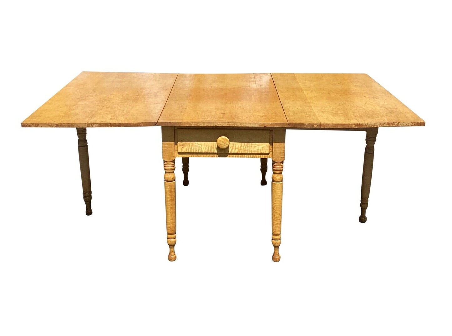 Federal Style Tiger Maple Gateleg Dining Table With Bold Grain and Large Drawer