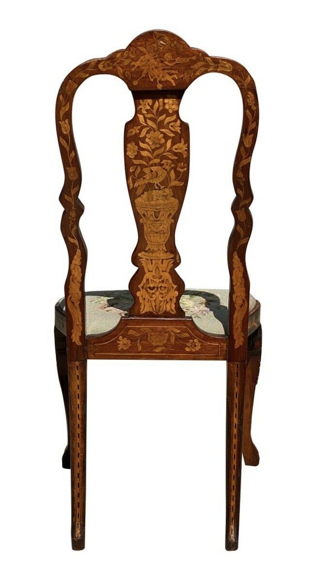 18TH C ANTIQUE DUTCH MARQUETRY INLAID WALNUT CHAIR ~ NORTH WIND FACE & MERMAID