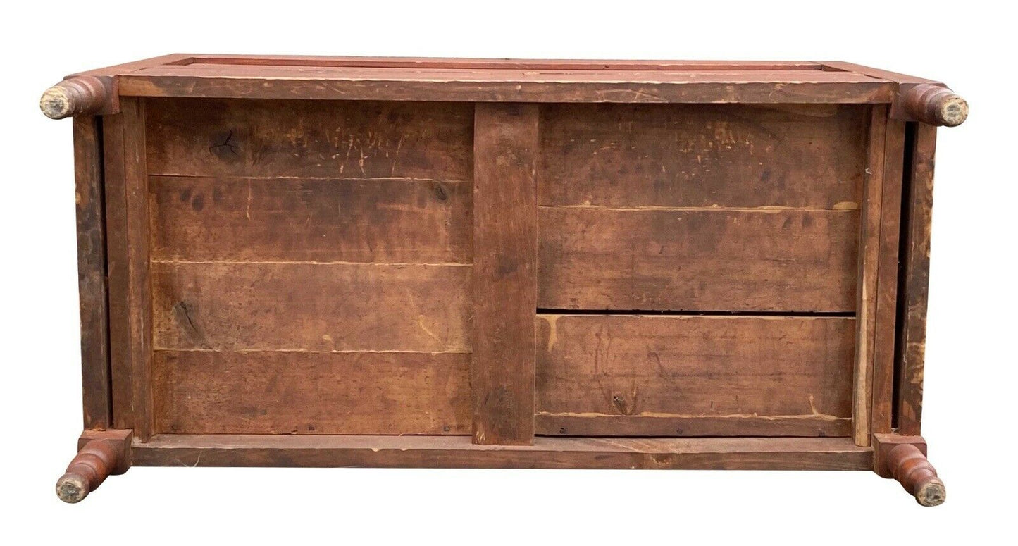 19th C Antique Federal Period Red Wash Blanket Box With 2 Drawers