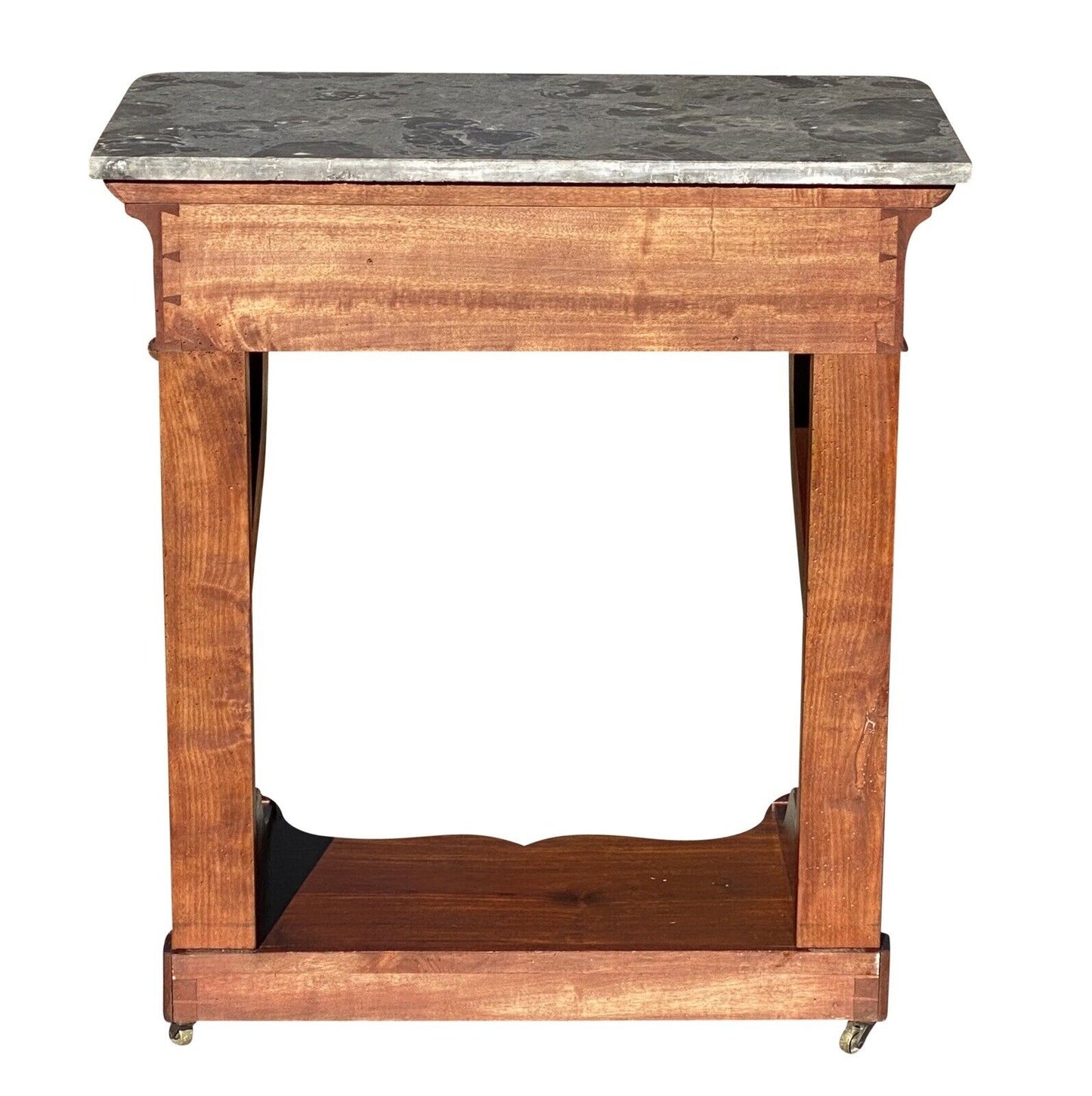 19th C Narrow Antique French Empire Mahogany Console Table With Granite Top