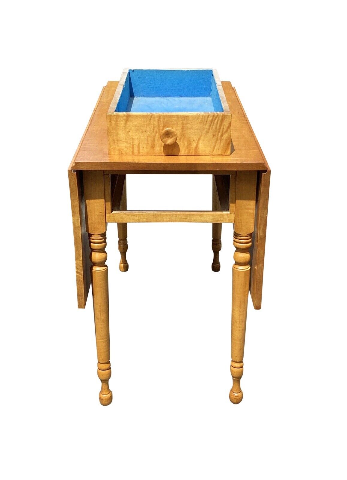 Vintage Federal Style Tiger Maple Dropleaf Dining Table With Rare Single Drawer