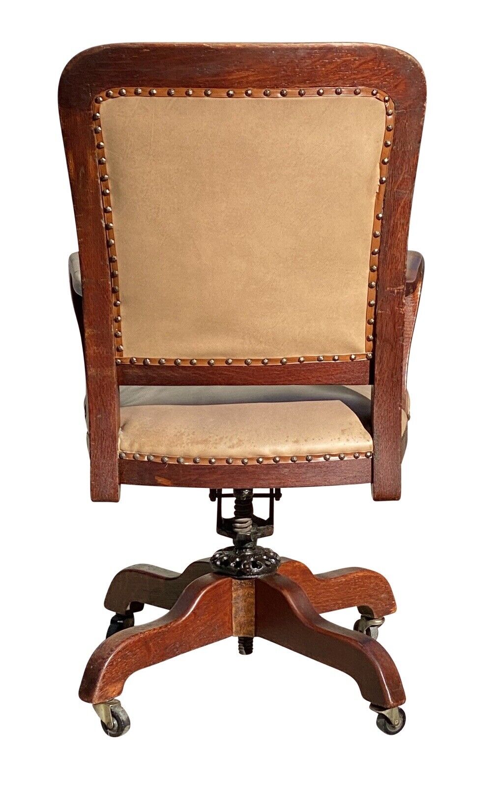 20th C Antique Arts & Crafts Milwaukee Chair Co Oak Swivel Office Desk Chair