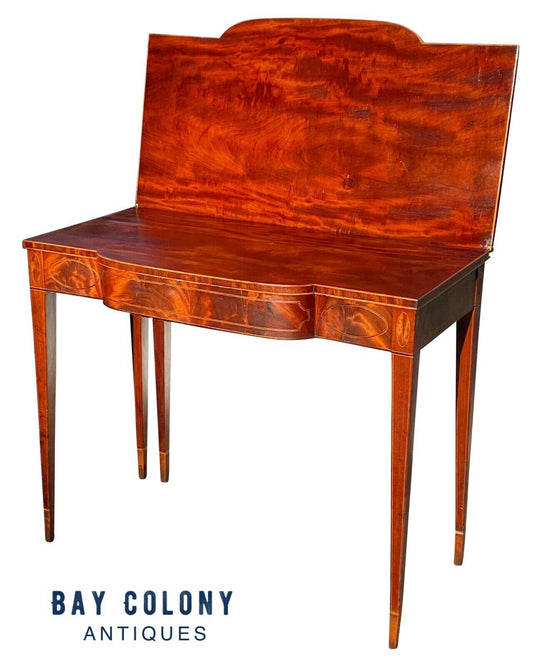 19th C Antique Mahogany Federal Period Card Table / Game Table - Daniel Clay