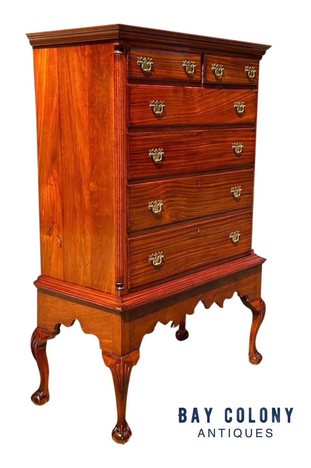 Antique Queen Anne Style Mahogany Chest on Frame - Shell Carved Ball & Claw Legs