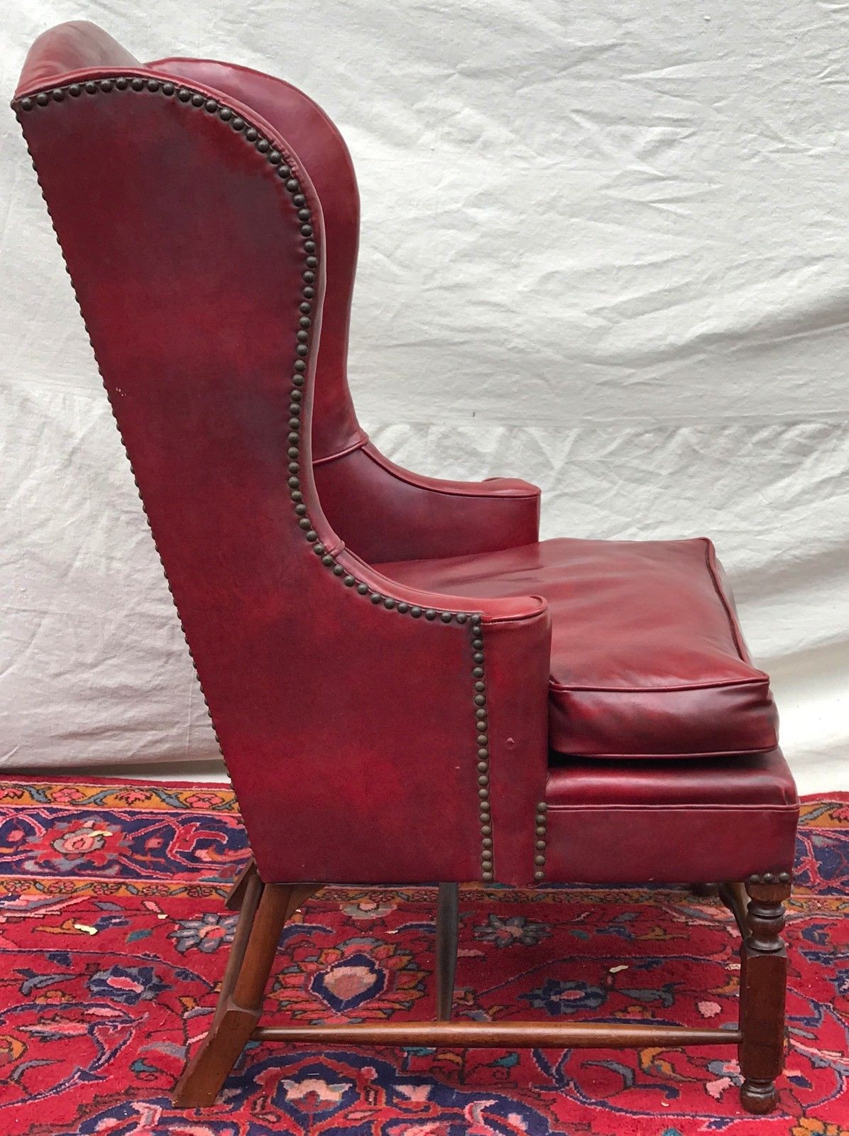 LEATHER ANTIQUE WILLIAM & MARY STYLED WING CHAIR