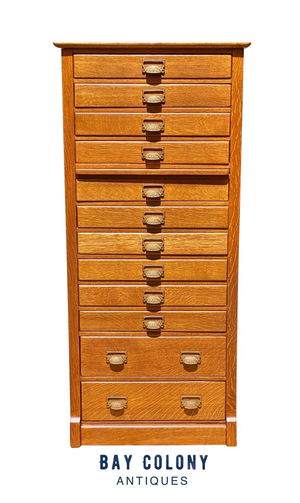 19th C Antique Victorian Tiger Oak 12 Drawer File Cabinet