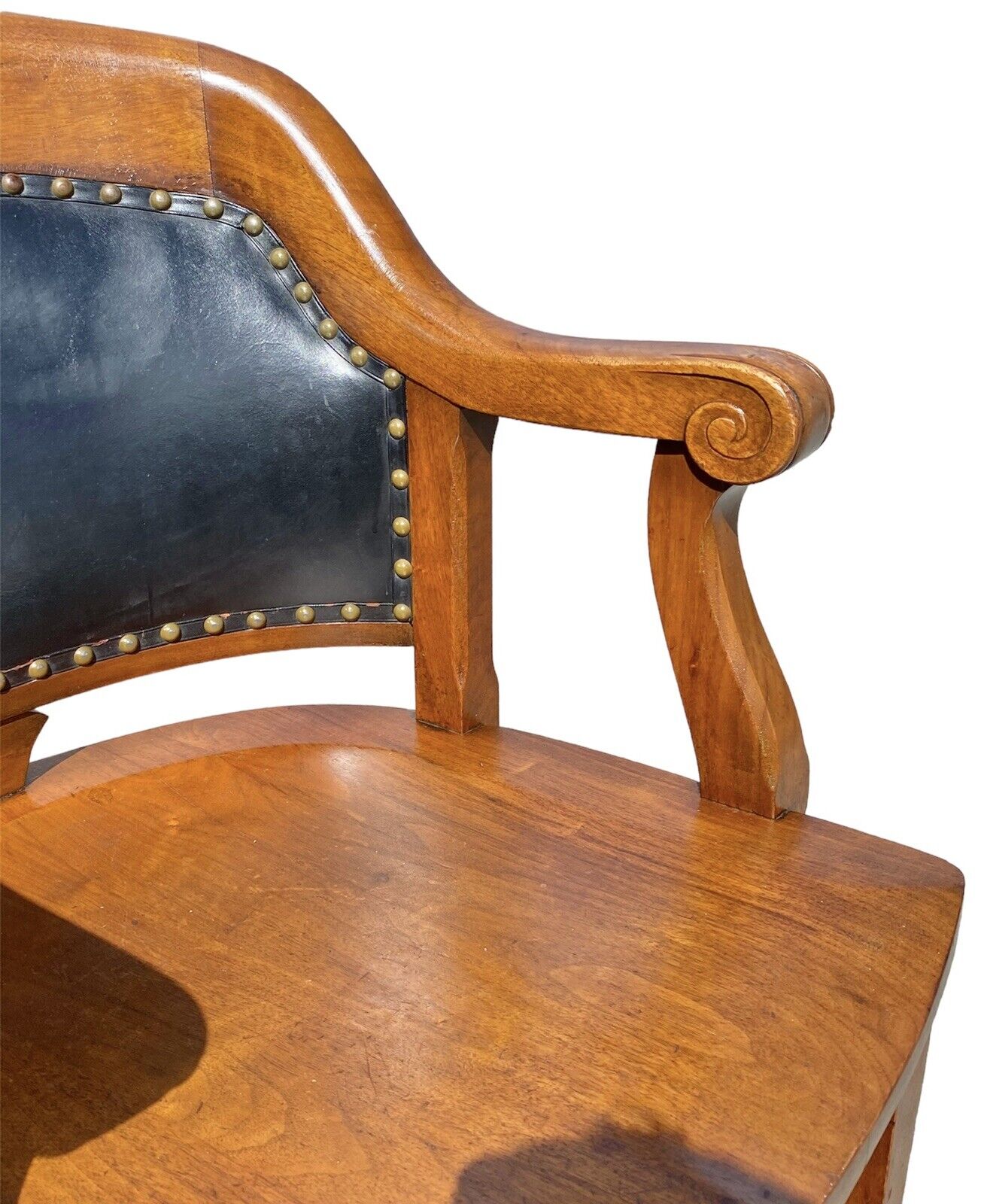 Antique Pair Of Walnut Armchairs with Leather Backs - Milwaukee Chair Company