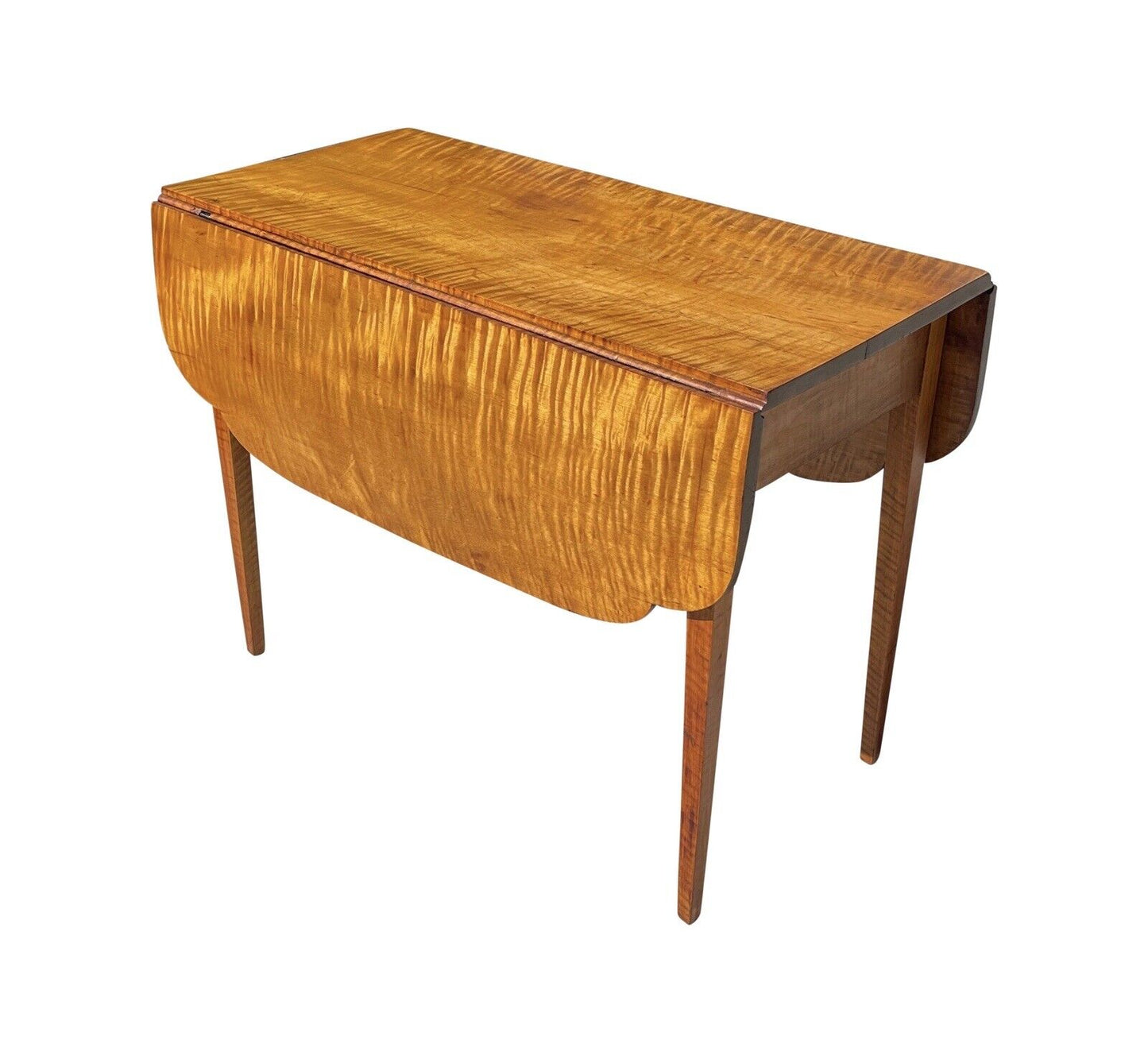 Antique Federal Period Hepplewhite Tiger Maple Drop Leaf Table With Ovolo Top