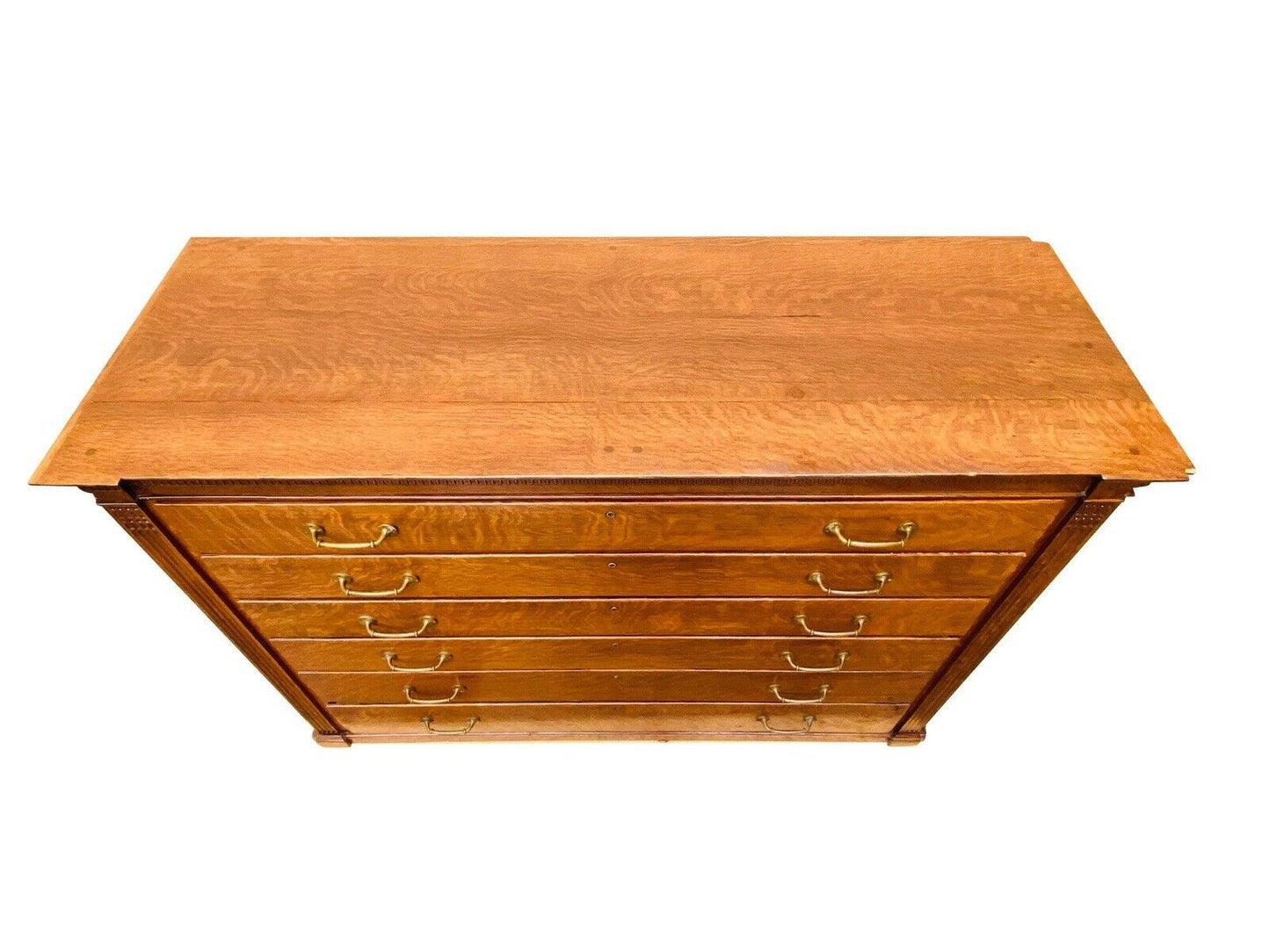 19TH C ANTIQUE LARGE VICTORIAN TIGER OAK 6 DRAWER LATERAL FILE CABINET ~ 5+ FEET