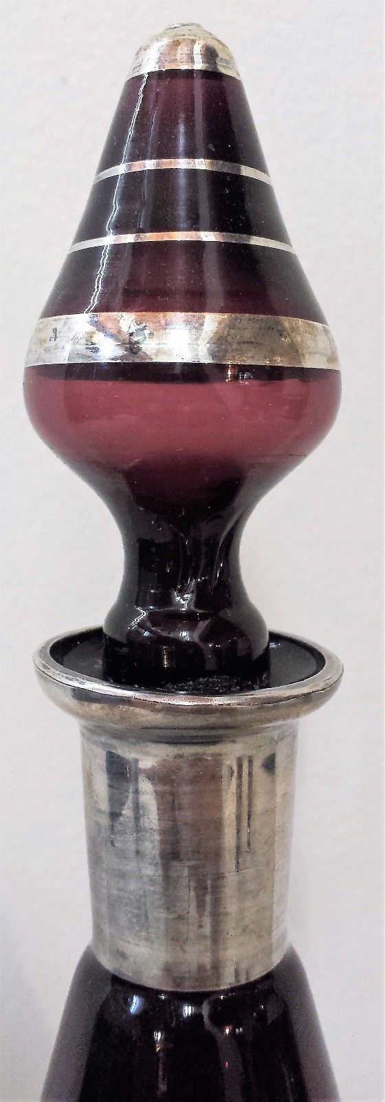 7 PC. ART NOUVEAU SILVER OVERLAID AMETHYST GLASS DECANTER AND CORDIAL SET
