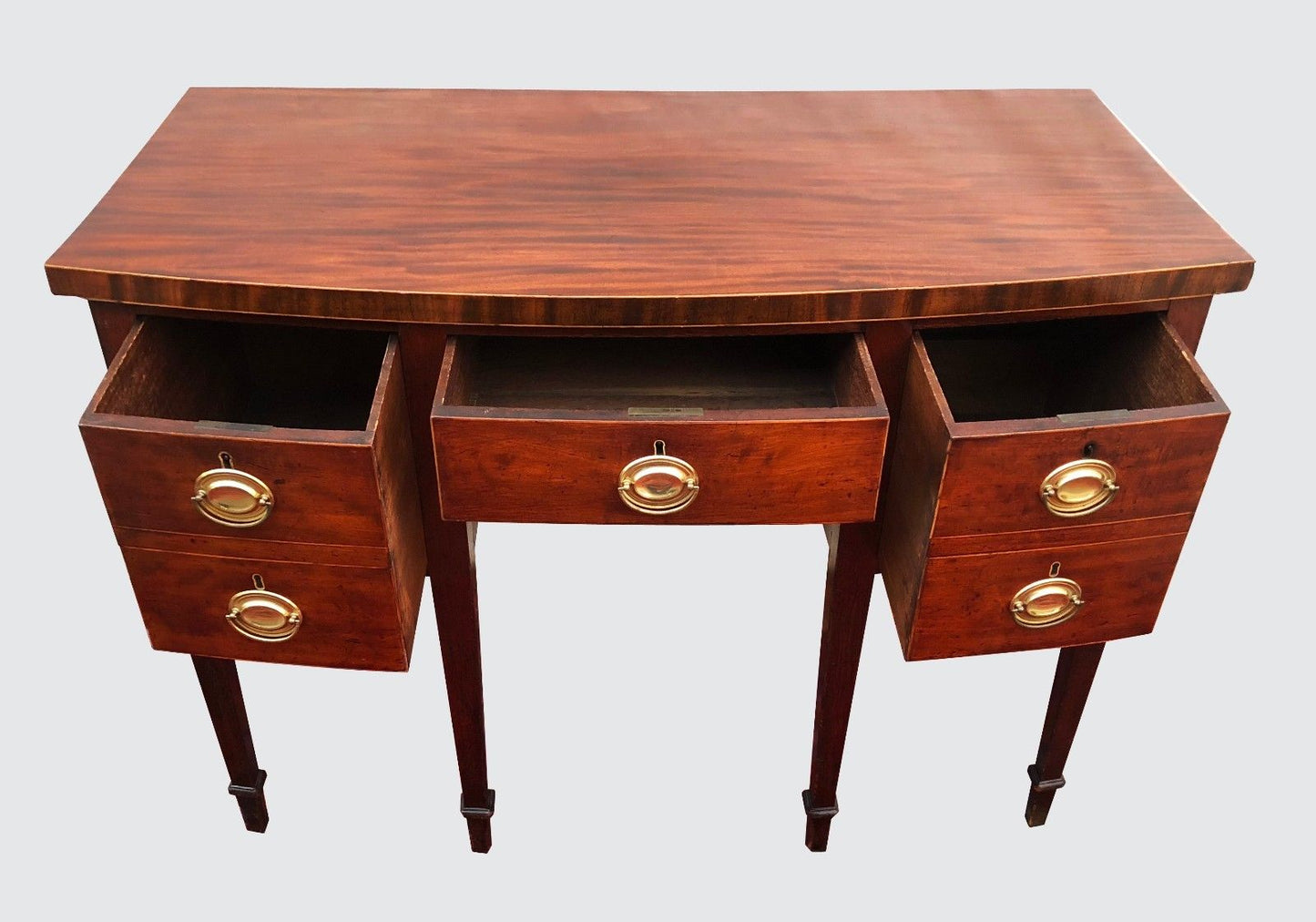 18TH CT HEPPLEWHITE SIX LEG SPADE FOOT MAHOGANY BRANDY BOARD W/ BOTTLE DRAWERS