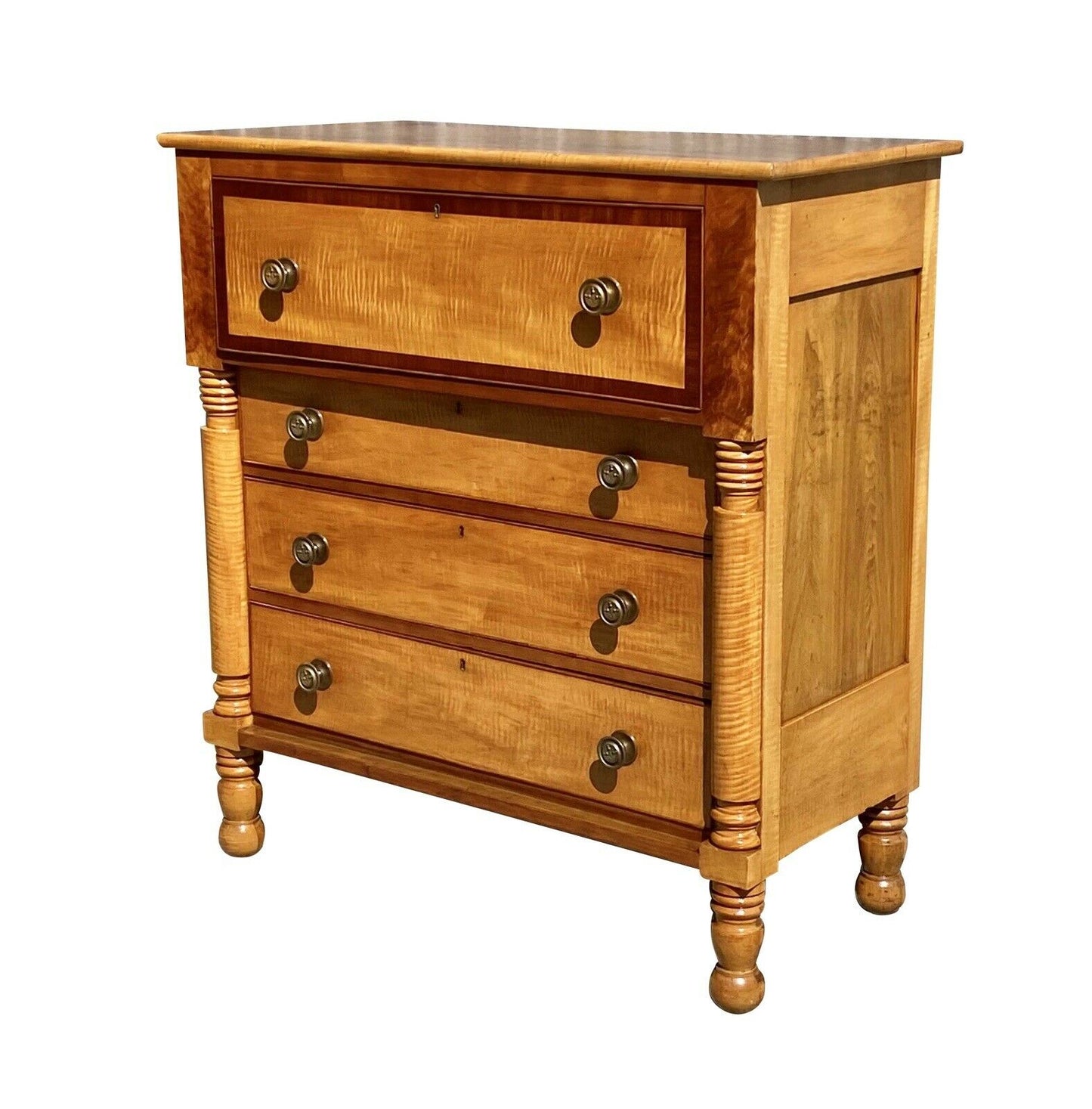 19th C Antique Pennsylvania Federal Cherry & Tiger Maple Butlers Desk / Chest