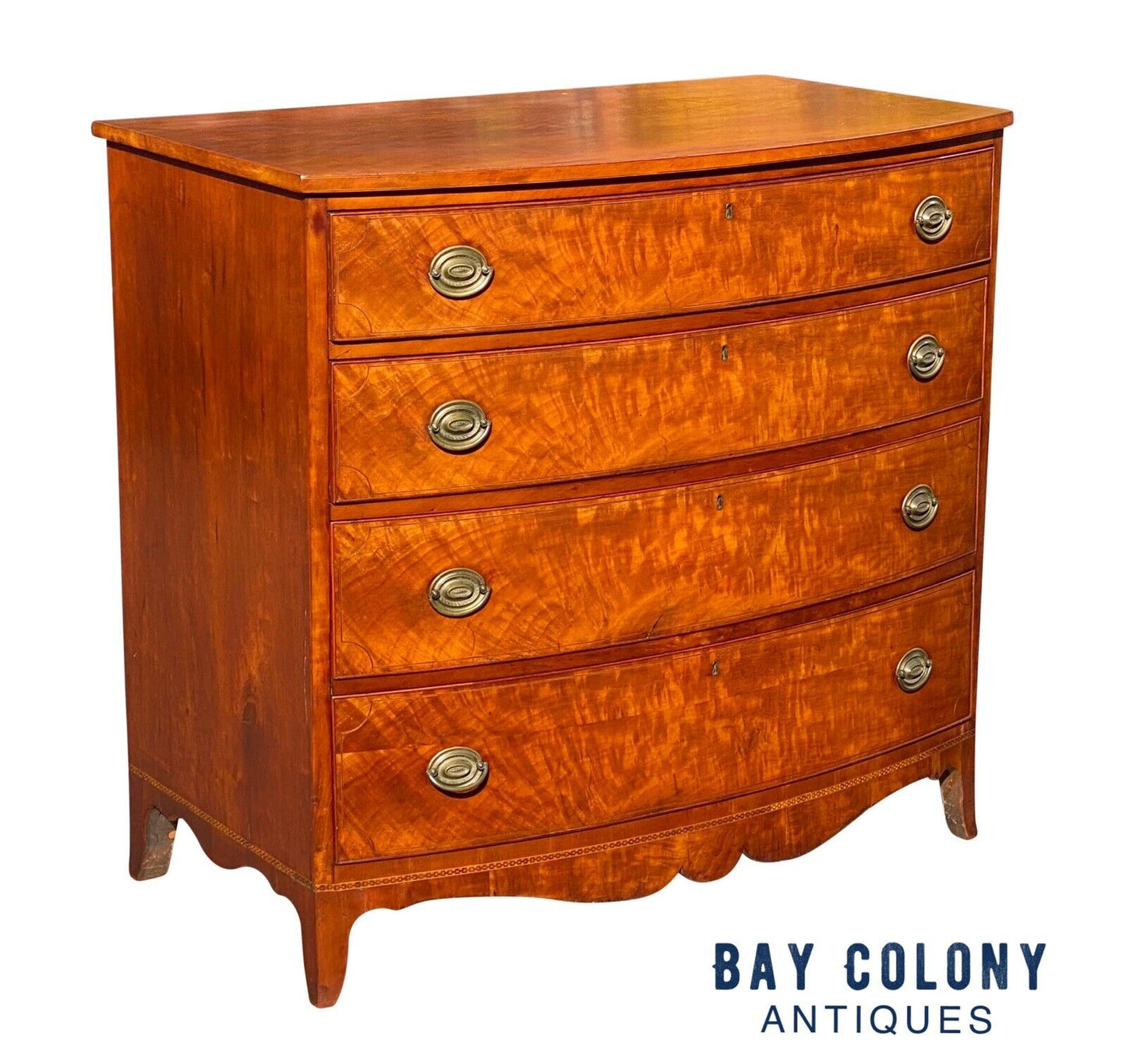 18th C Antique Massachusetts Mahogany Bow Front Dresser / Chest of Drawers