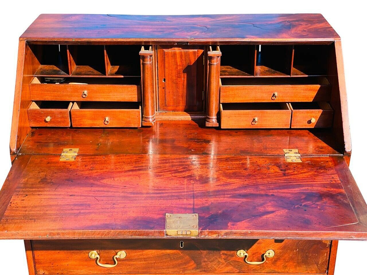 18TH C ANTIQUE CHIPPENDALE MAHOGANY SLANT LID SECRETARY DESK