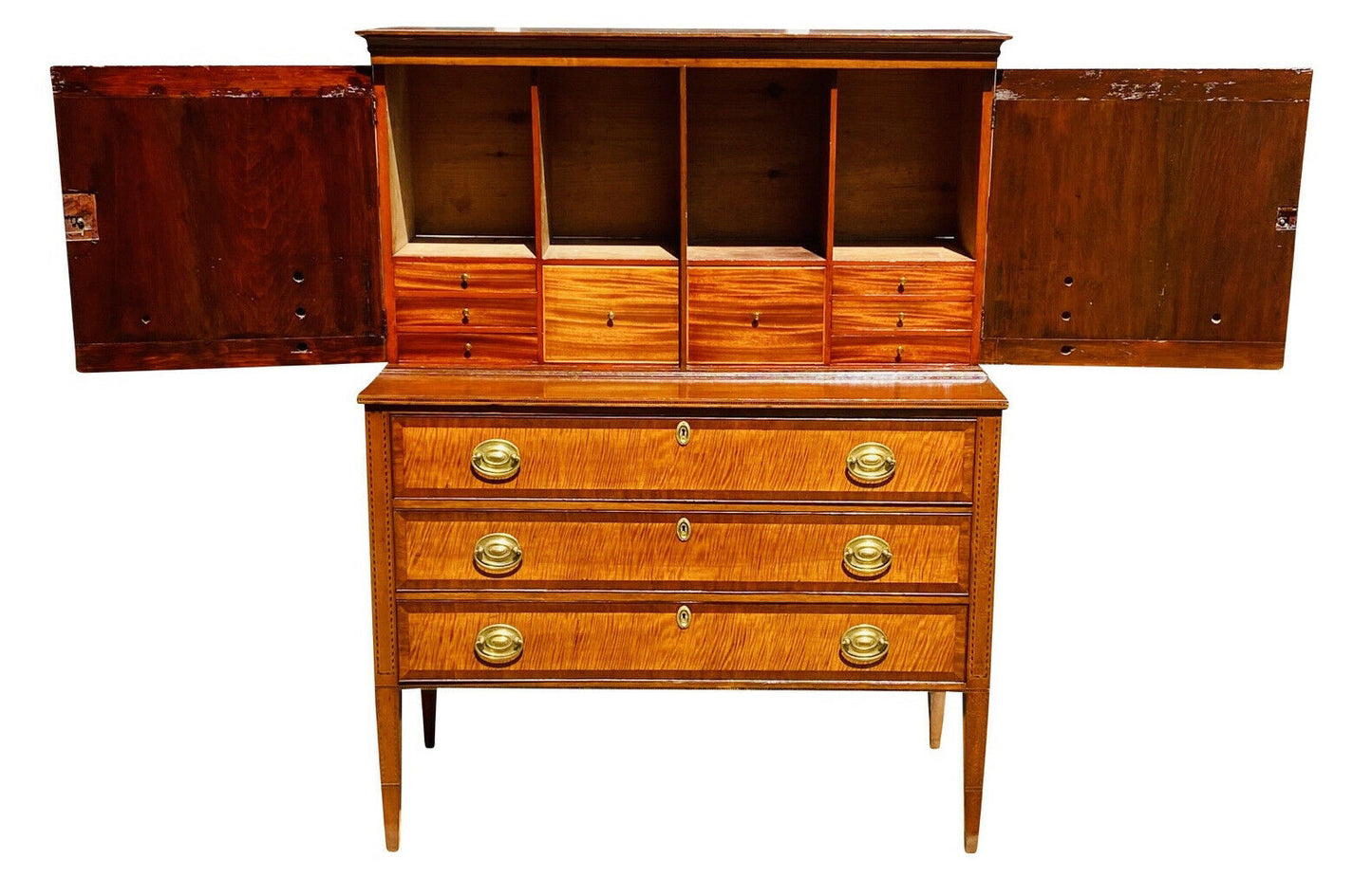 19TH C ANTIQUE FEDERAL PERIOD TIGER MAPLE NEW HAMPSHIRE LADIES SECRETARY DESK