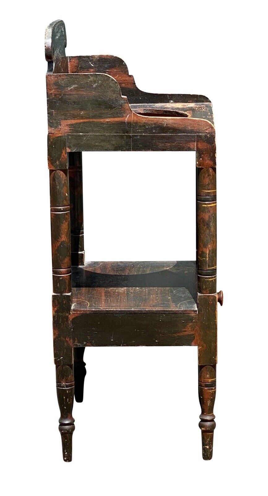 19th C Antique New England Sheraton Fancy Paint Wash Stand - Black & Red